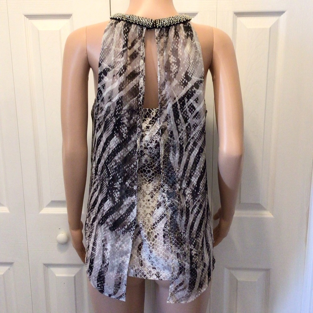 Jennifer Lopez Womens Sleeveless Snake Print Beaded High Neck Blouse Top Size M - Picture 3 of 7